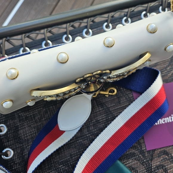 Gucci Bee Nappa Pearl Studded Mini Queen Margaret Broadway Shoulder Bag - Picture 15 of 16